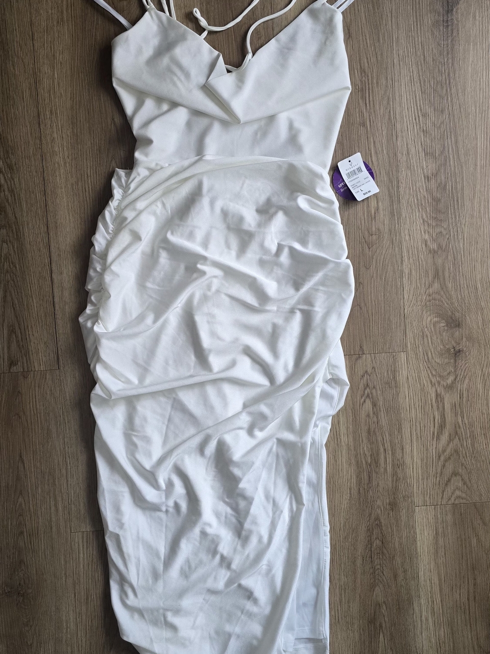 White Ruched Slip Dress with Adjustable Straps